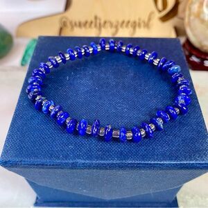 Natural Blue Lapis Lazuli Stone of Truth & Wisdom Chip Bead Bracelet